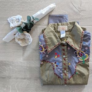 Anthro Moon Western Vintage Embroidered Button Up Shirt